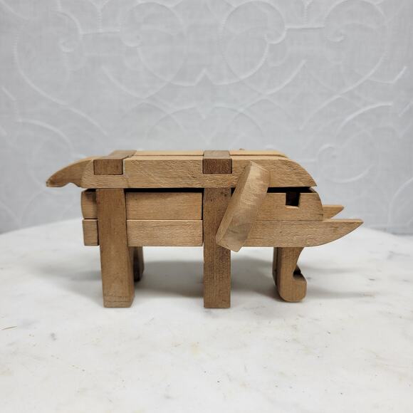 VTG Kumiki Wooden Elephant Interlocking 3D Puzzle Brain Teasers Japanese Signed - Picture 2 of 14